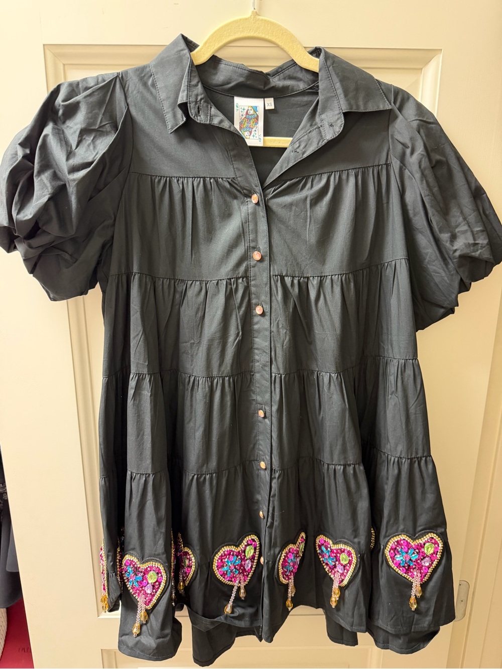 Queen of Sparkles Black Jeweled Heart Mini Dress XS Valentine